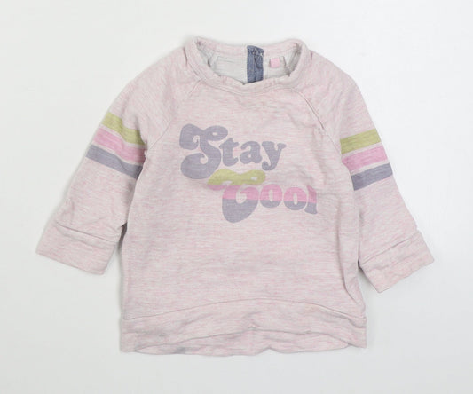 NEXT Girls Pink Striped 100% Cotton Pullover Jumper Size 9-12 Months  Button