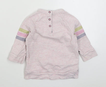NEXT Girls Pink Striped 100% Cotton Pullover Jumper Size 9-12 Months  Button