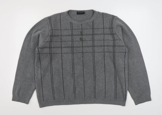 Burton Menswear Mens Grey Round Neck Striped Acrylic Pullover Jumper Size L