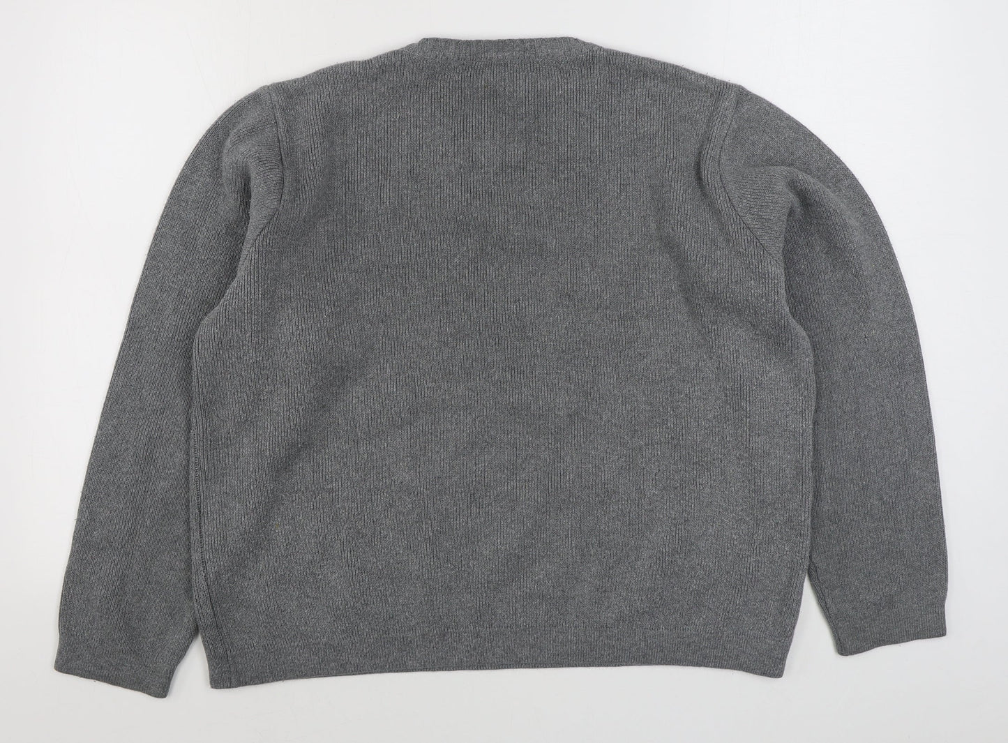 Burton Menswear Mens Grey Round Neck Striped Acrylic Pullover Jumper Size L