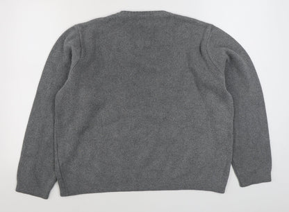 Burton Menswear Mens Grey Round Neck Striped Acrylic Pullover Jumper Size L