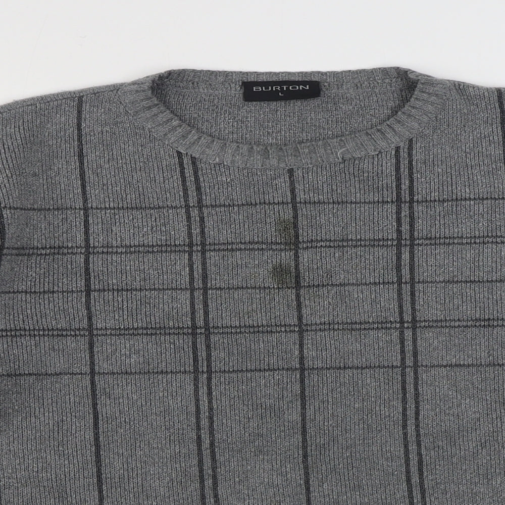 Burton Menswear Mens Grey Round Neck Striped Acrylic Pullover Jumper Size L