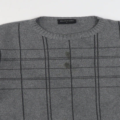 Burton Menswear Mens Grey Round Neck Striped Acrylic Pullover Jumper Size L