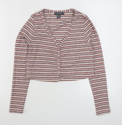 Primark Womens Multicoloured V-Neck Striped Polyester Cardigan Jumper Size XS