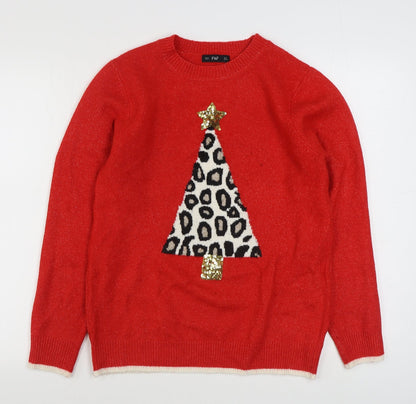 F&F Womens Red Round Neck  Polyester Pullover Jumper Size 12