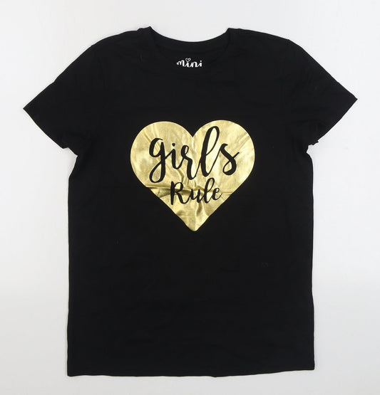 Matalan Girls Black  100% Cotton Basic T-Shirt Size 13 Years Round Neck Pullover