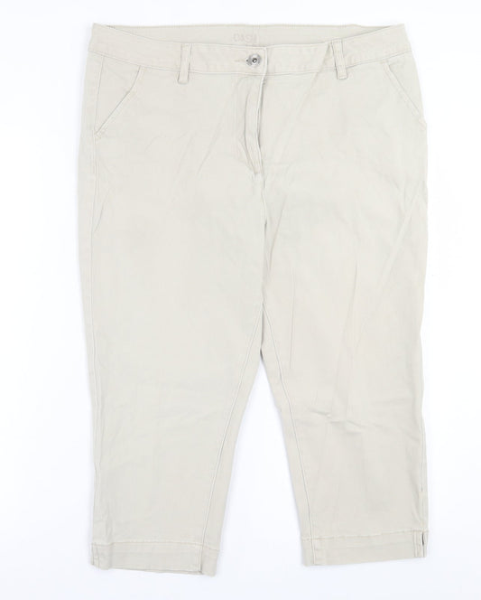 DASH Womens Beige  Cotton Cropped Trousers Size 18 L20 in Regular Button