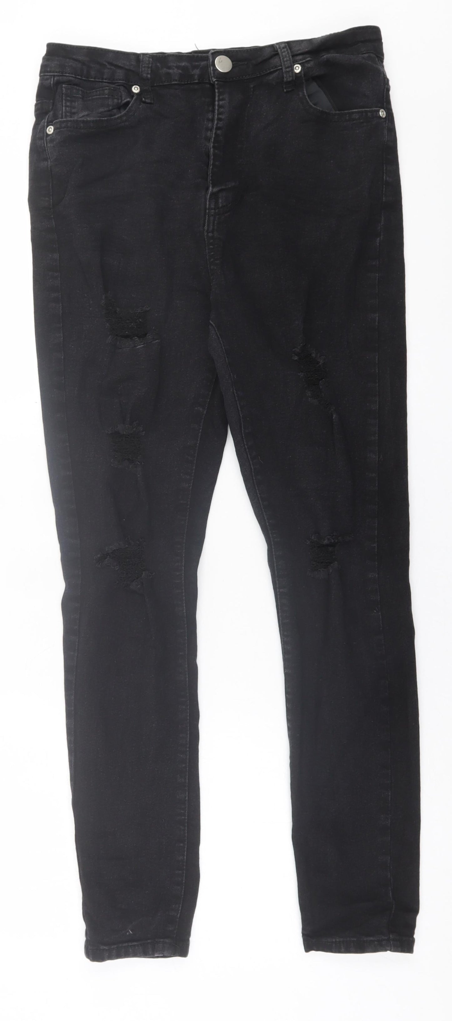 Boohoo Womens Black  Cotton Skinny Jeans Size 12 L28 in Regular Button
