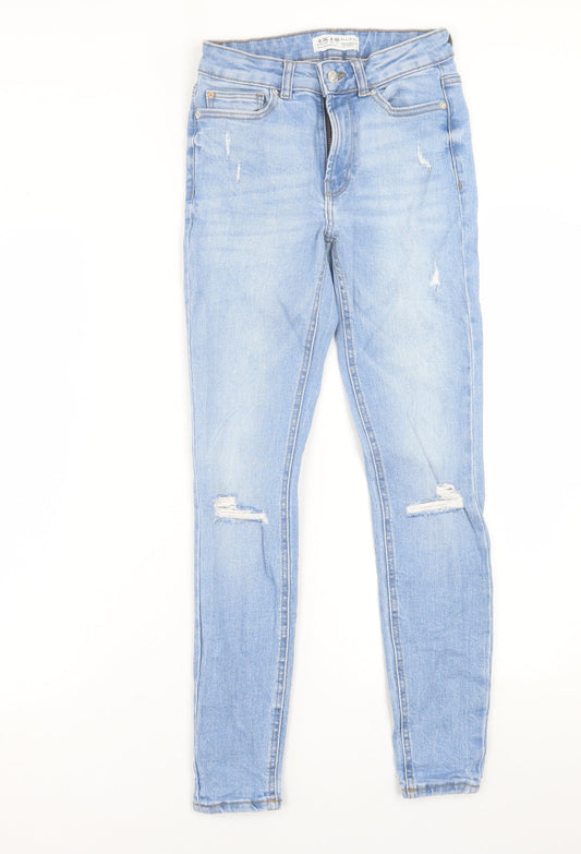 Denim & Co. Womens Blue  Cotton Skinny Jeans Size 8 L28 in Regular Button