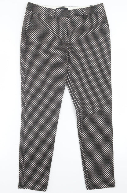 NEXT Womens Black Geometric Polyester Trousers  Size 10 L26 in Regular Hook & Eye