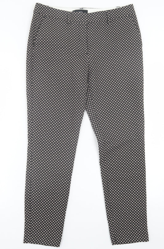 NEXT Womens Black Geometric Polyester Trousers  Size 10 L26 in Regular Hook & Eye