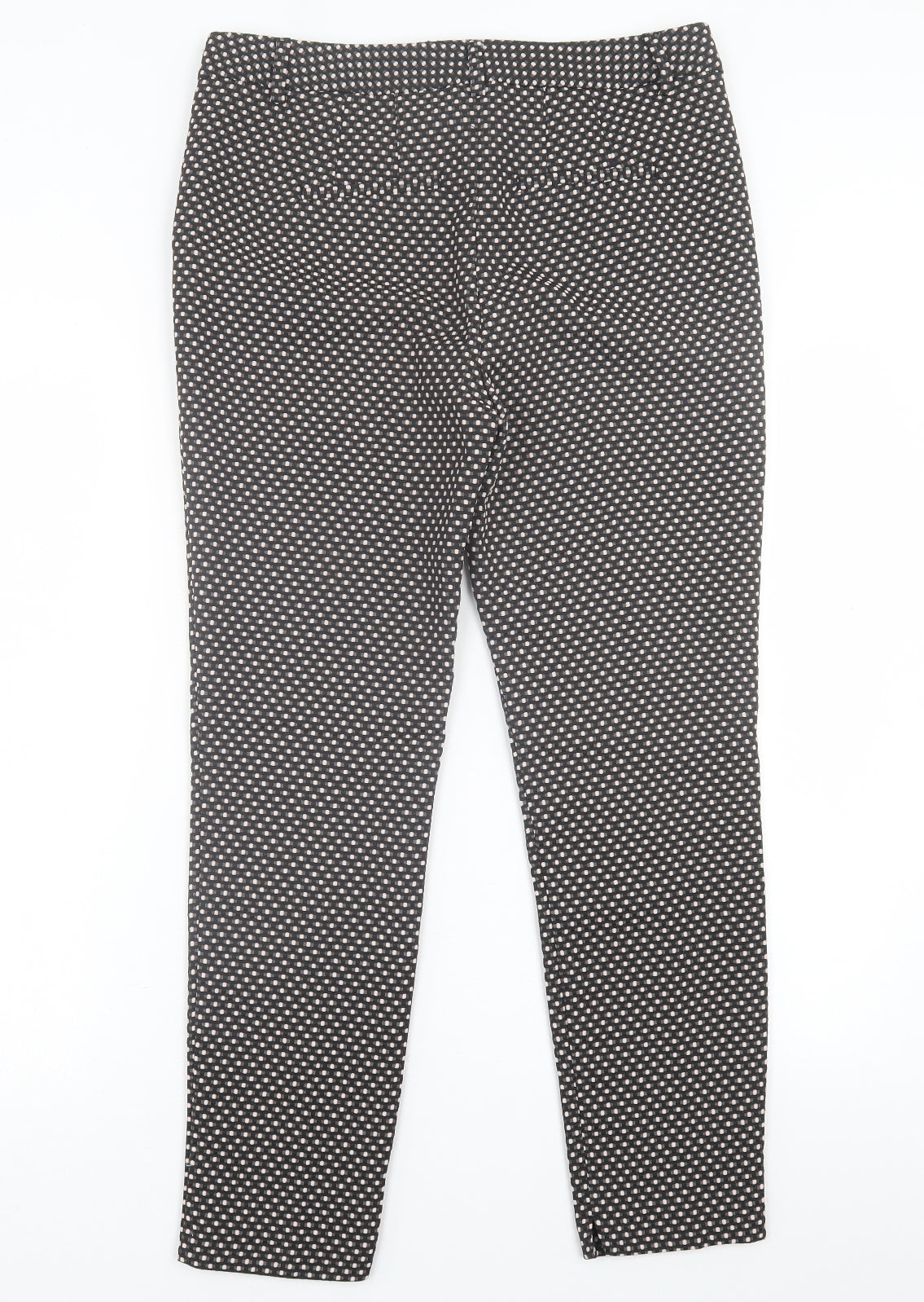 NEXT Womens Black Geometric Polyester Trousers  Size 10 L26 in Regular Hook & Eye
