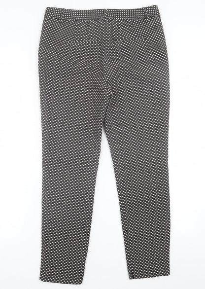 NEXT Womens Black Geometric Polyester Trousers  Size 10 L26 in Regular Hook & Eye