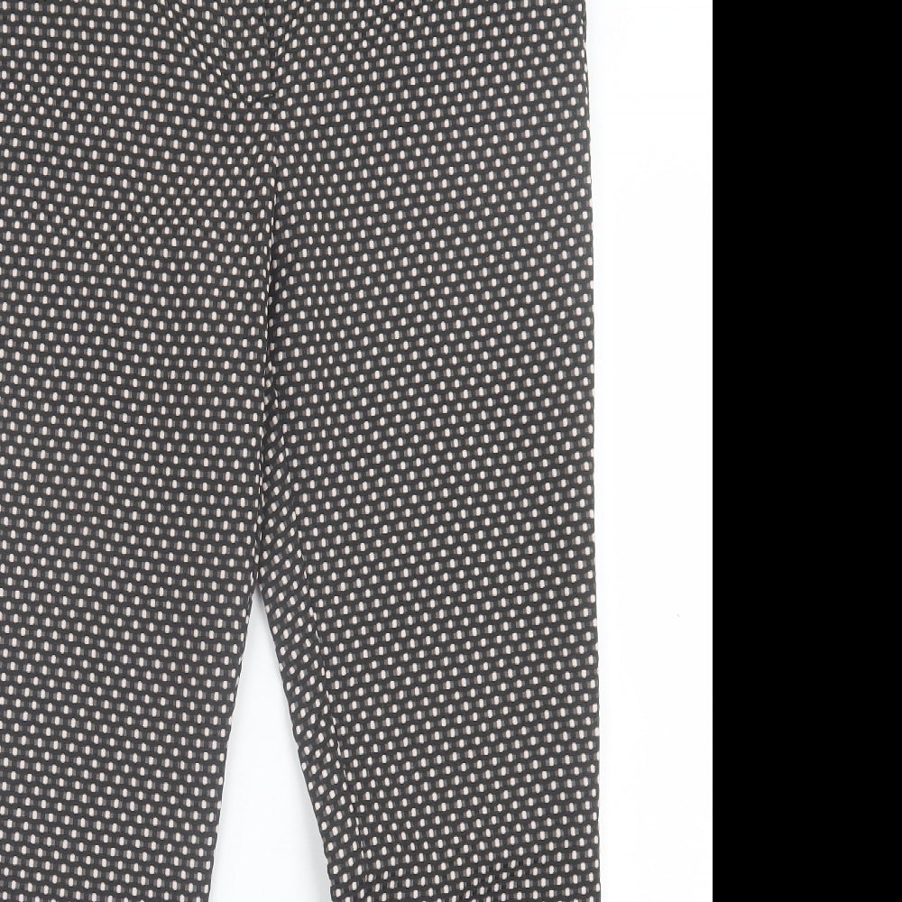 NEXT Womens Black Geometric Polyester Trousers  Size 10 L26 in Regular Hook & Eye