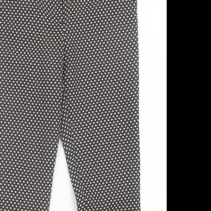 NEXT Womens Black Geometric Polyester Trousers  Size 10 L26 in Regular Hook & Eye