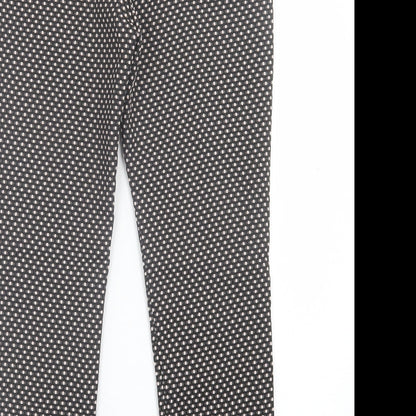 NEXT Womens Black Geometric Polyester Trousers  Size 10 L26 in Regular Hook & Eye