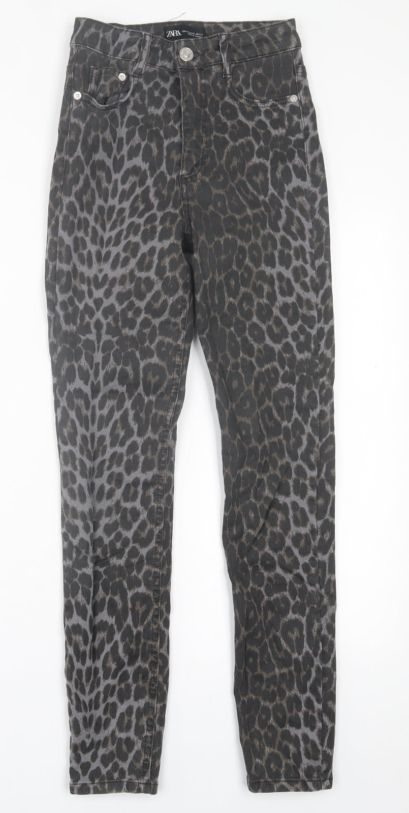 Zara Womens Brown Animal Print Cotton Skinny Jeans Size 6 L28 in Regular Button