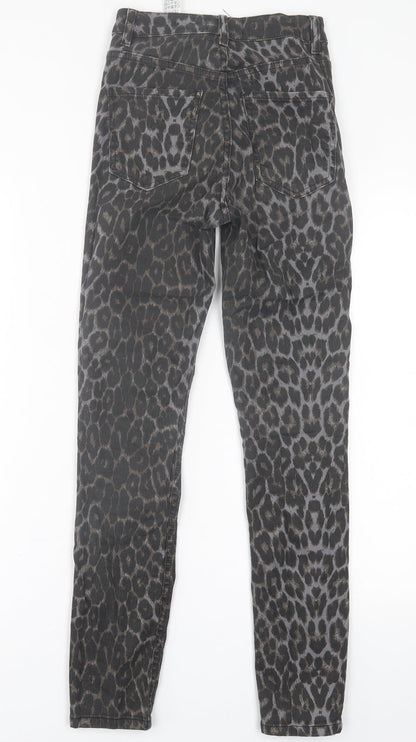 Zara Womens Brown Animal Print Cotton Skinny Jeans Size 6 L28 in Regular Button