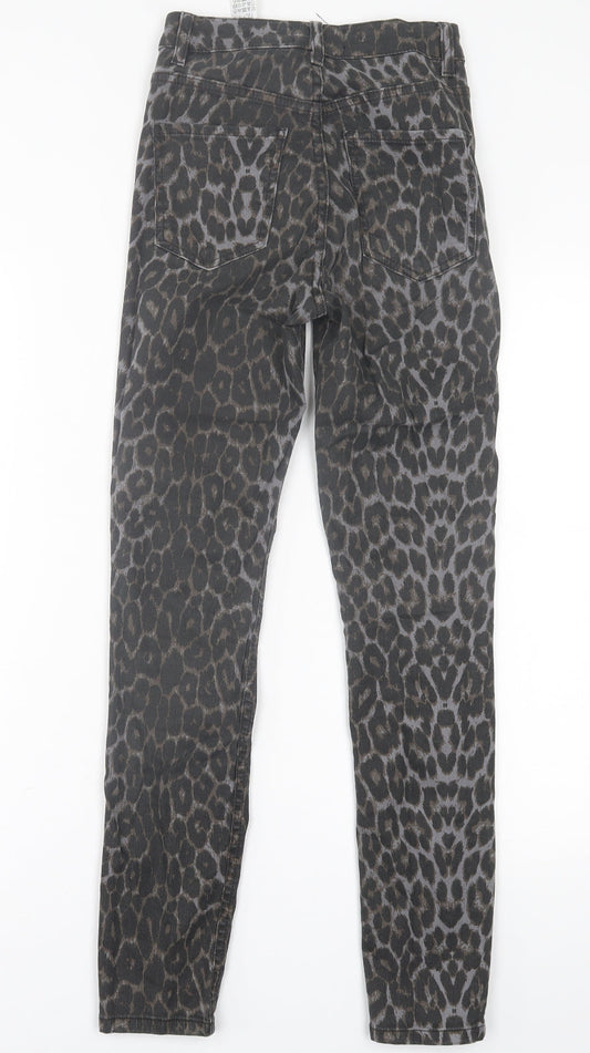 Zara Womens Brown Animal Print Cotton Skinny Jeans Size 6 L28 in Regular Button