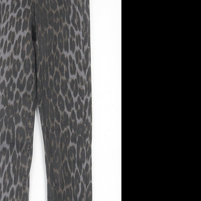 Zara Womens Brown Animal Print Cotton Skinny Jeans Size 6 L28 in Regular Button