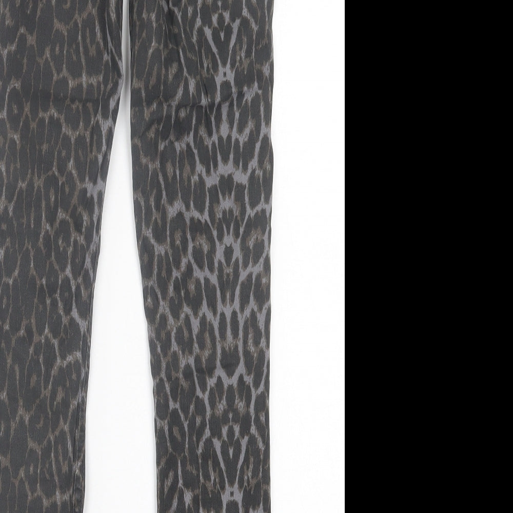 Zara Womens Brown Animal Print Cotton Skinny Jeans Size 6 L28 in Regular Button