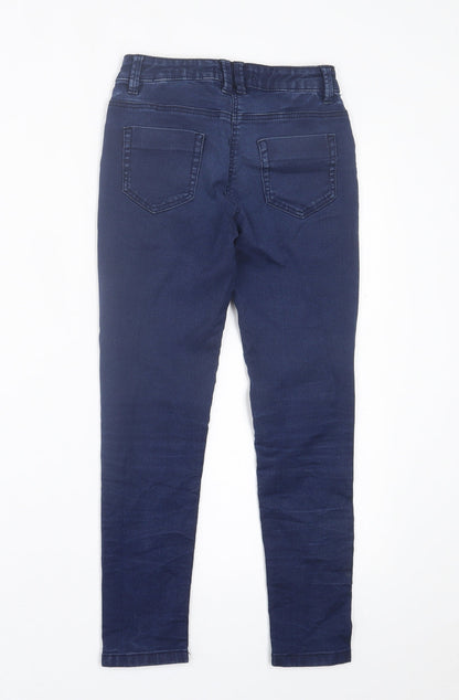 Marks and Spencer Girls Blue  Cotton Skinny Jeans Size 9 Years  Regular Button