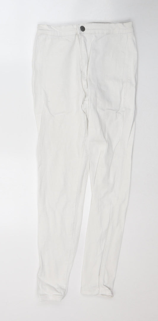 PRETTYLITTLETHING Womens White  Cotton Skinny Jeans Size 8 L28 in Regular Button