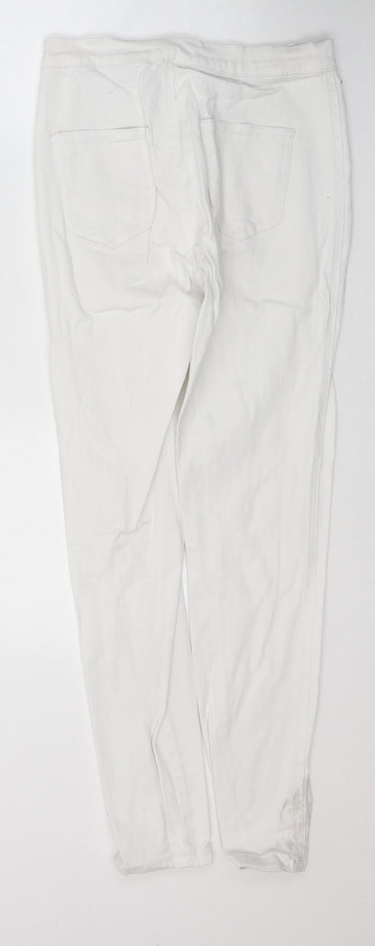 PRETTYLITTLETHING Womens White  Cotton Skinny Jeans Size 8 L28 in Regular Button