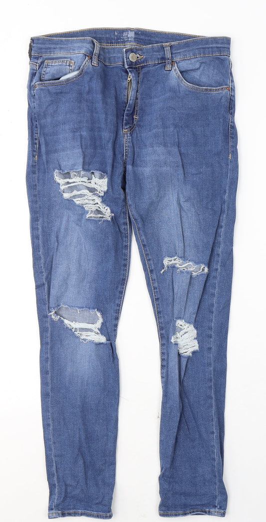 Topshop Womens Blue  Cotton Skinny Jeans Size 32 L30 in Regular Button