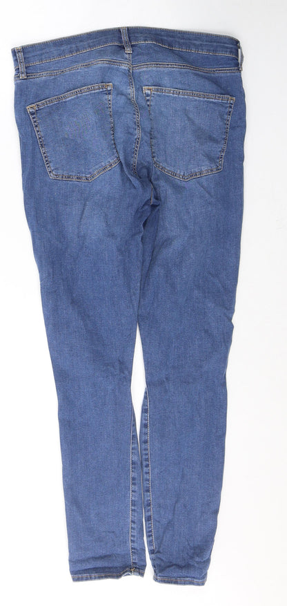 Topshop Womens Blue  Cotton Skinny Jeans Size 32 L30 in Regular Button