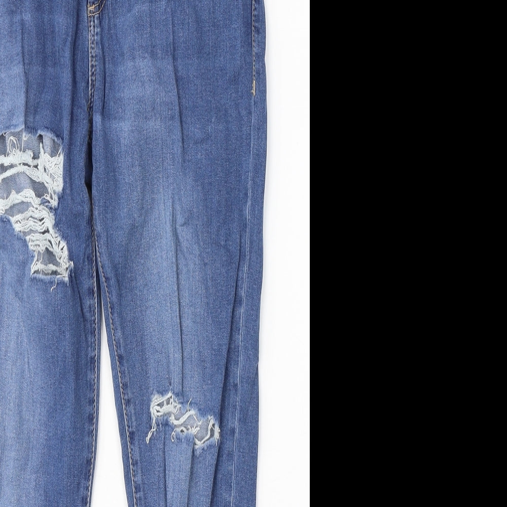 Topshop Womens Blue  Cotton Skinny Jeans Size 32 L30 in Regular Button