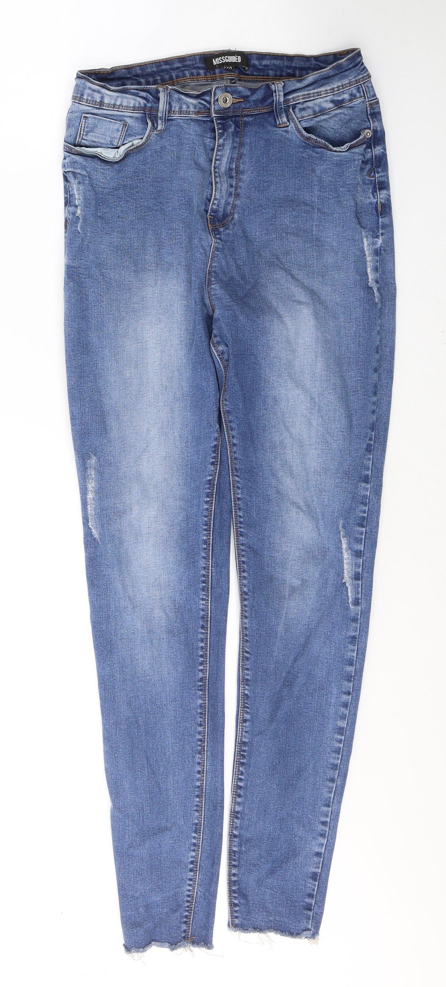 Missguided Womens Blue  Cotton Skinny Jeans  L28 in Regular Button