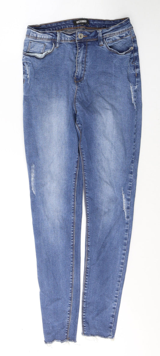 Missguided Womens Blue  Cotton Skinny Jeans  L28 in Regular Button
