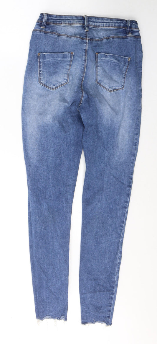 Missguided Womens Blue  Cotton Skinny Jeans  L28 in Regular Button