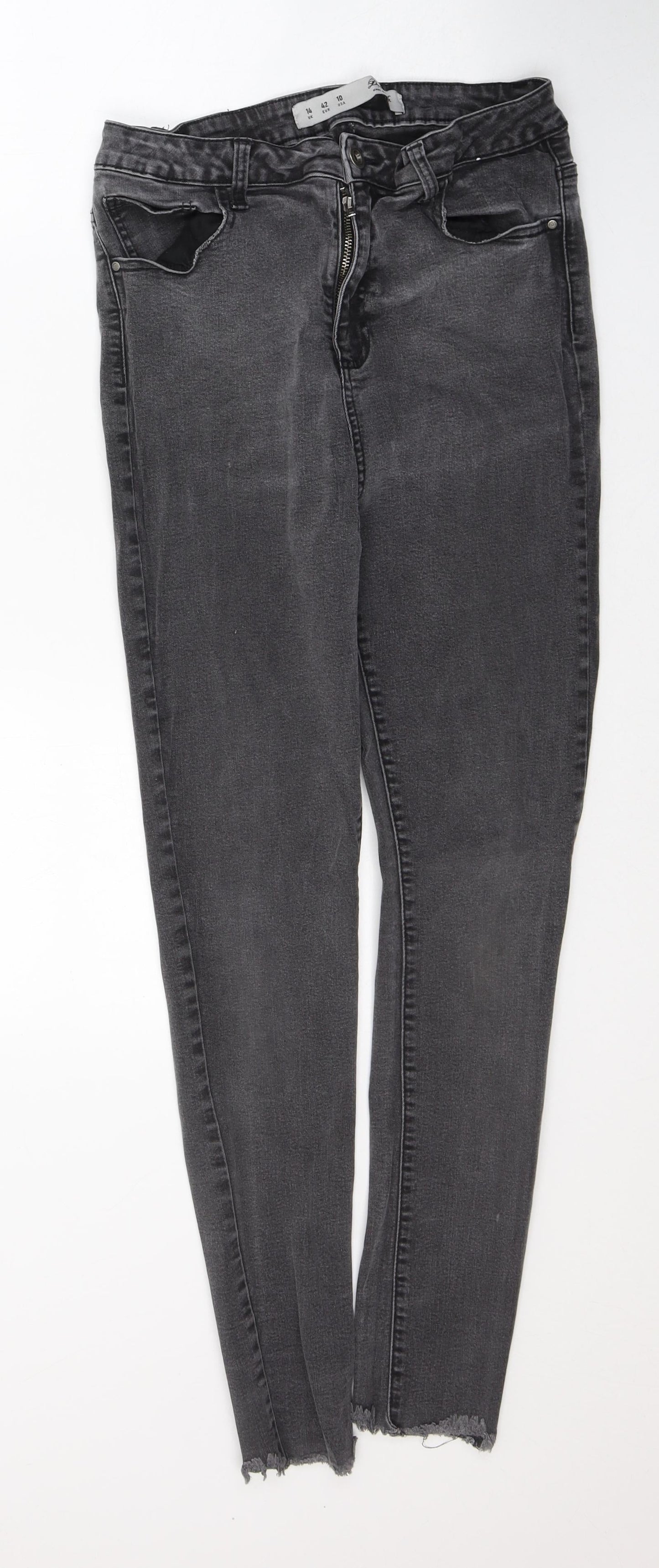Denim & Co. Womens Grey  Cotton Skinny Jeans Size 14 L27 in Regular Button