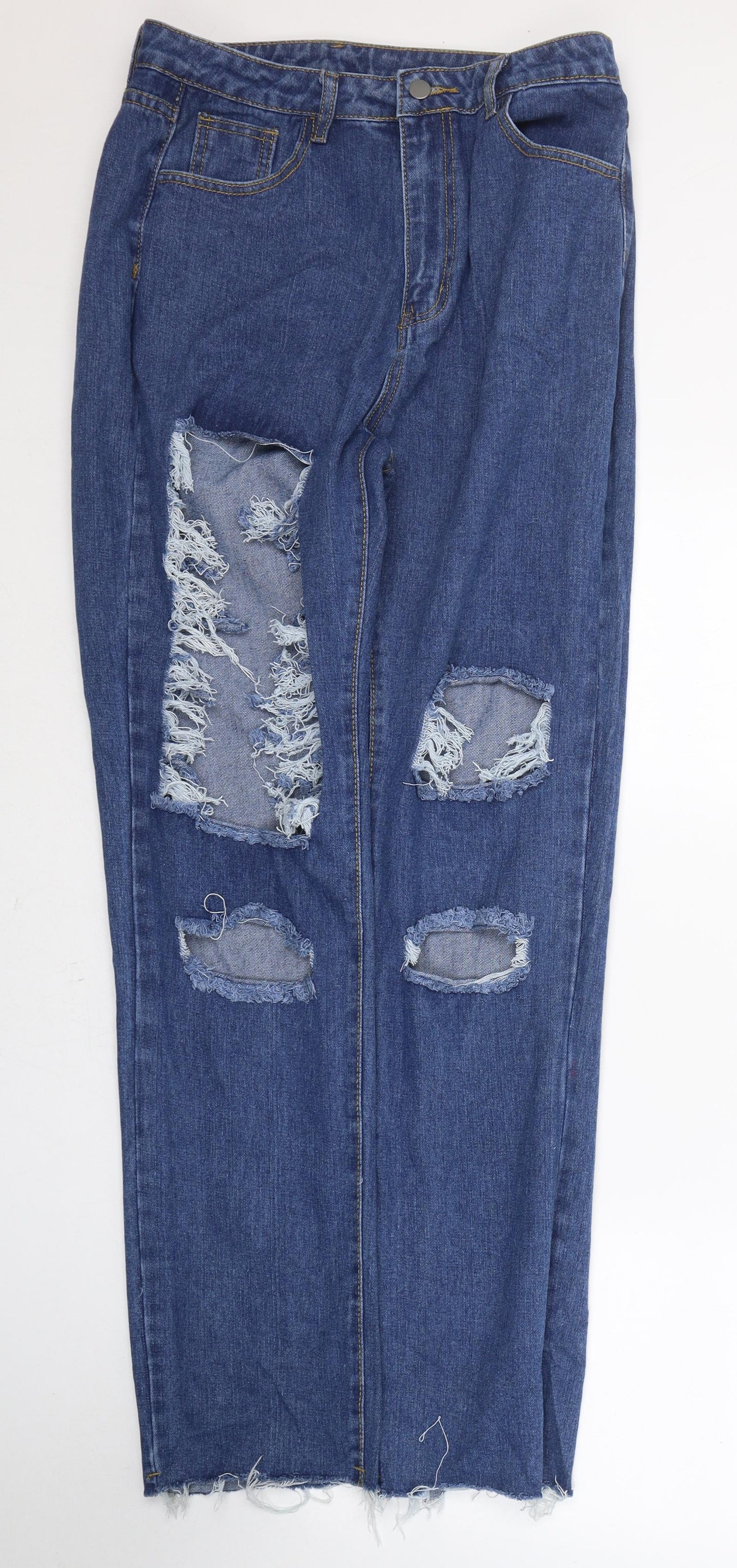 SheIn Womens Blue  Cotton Straight Jeans Size L L32 in Regular Button
