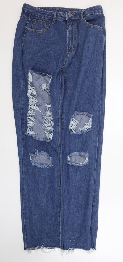 SheIn Womens Blue  Cotton Straight Jeans Size L L32 in Regular Button