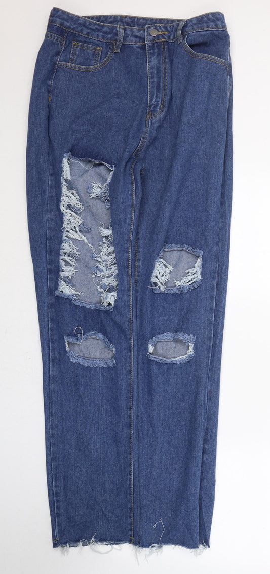 SheIn Womens Blue  Cotton Straight Jeans Size L L32 in Regular Button