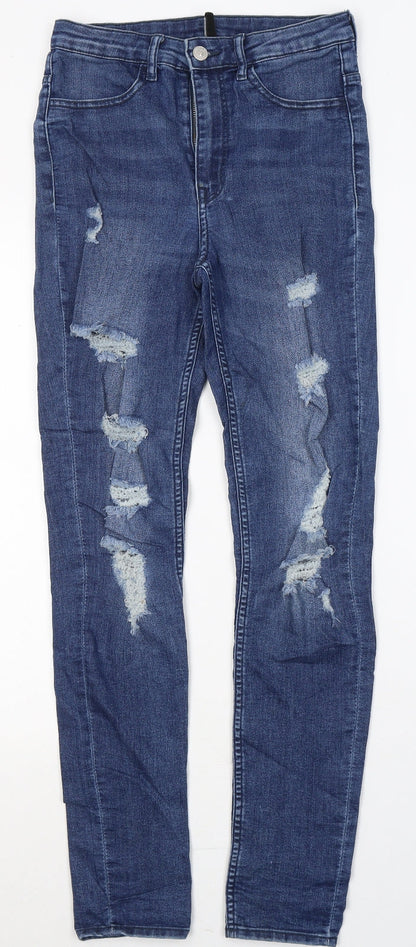 Divided by H&M Womens Blue  Cotton Skinny Jeans Size 8 L29 in Regular Button