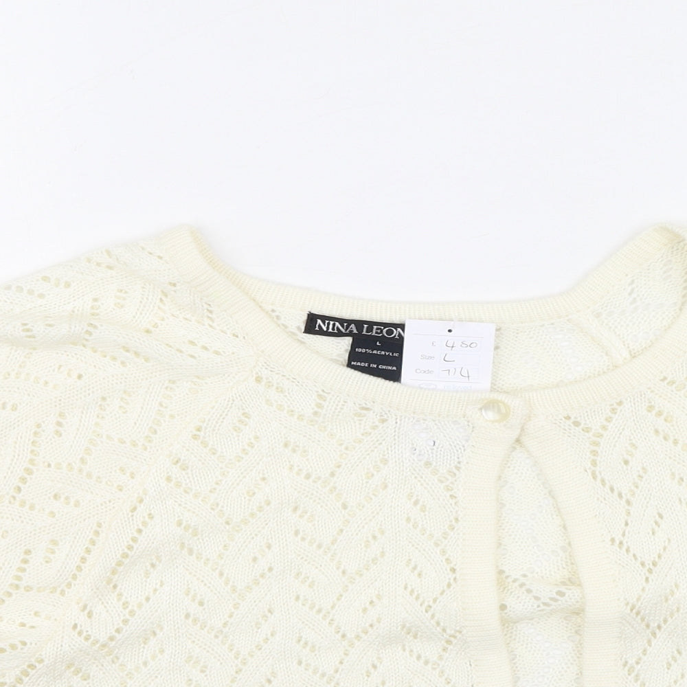 Womens UK Size L Nina Leonard Ivory Cardigan Jumper