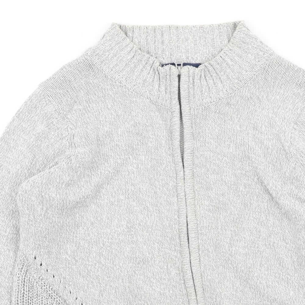 hle Mens Grey High Neck  Cotton Full Zip Jumper Size M
