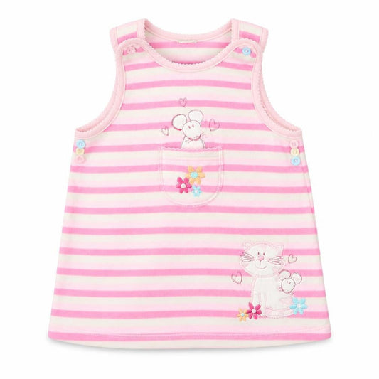 BHS Girls Pink Striped Cotton Fit & Flare  Size 6-9 Months  Round Neck