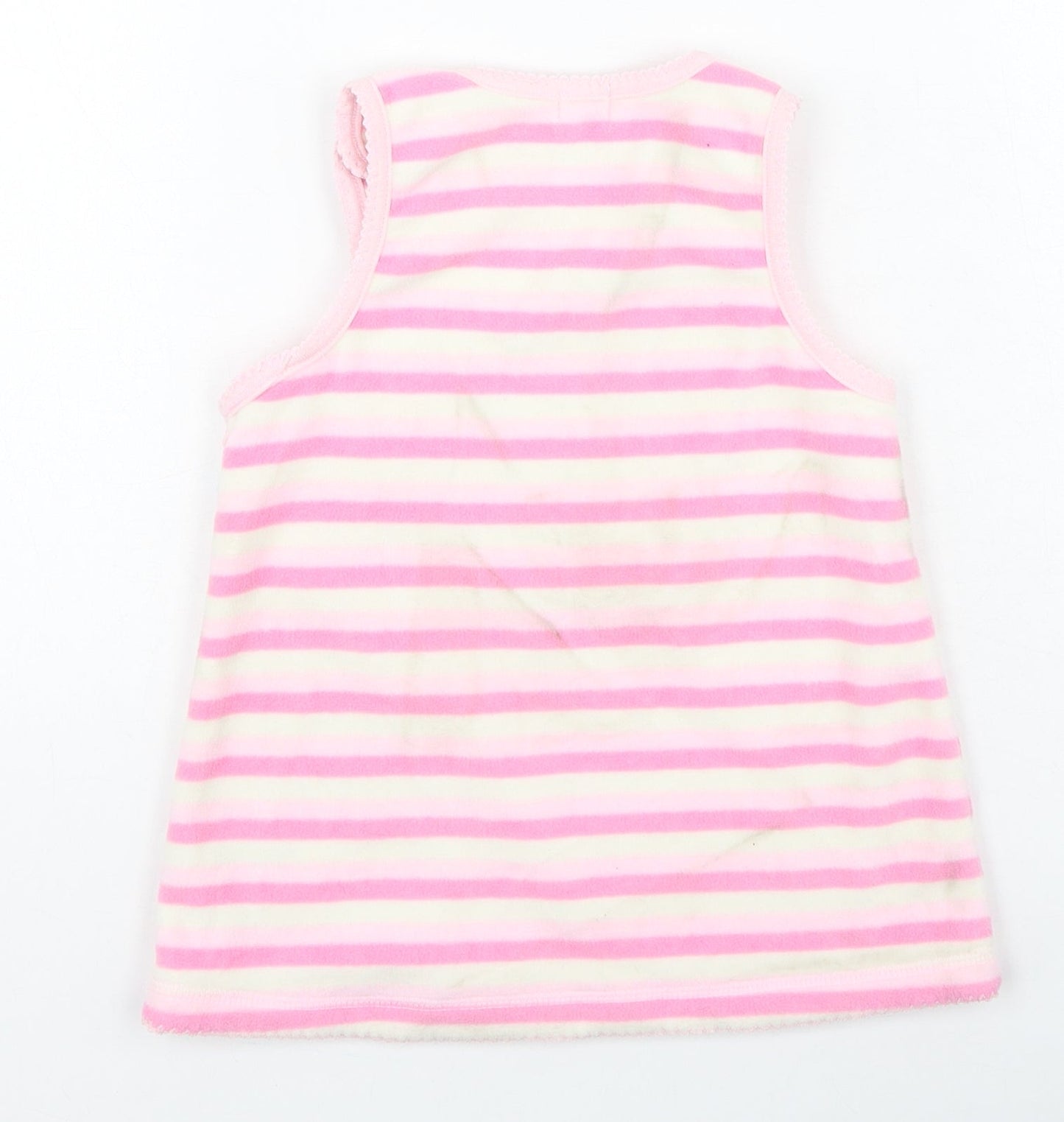 BHS Girls Pink Striped Cotton Fit & Flare  Size 6-9 Months  Round Neck