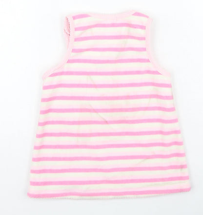 BHS Girls Pink Striped Cotton Fit & Flare  Size 6-9 Months  Round Neck