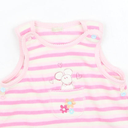 BHS Girls Pink Striped Cotton Fit & Flare  Size 6-9 Months  Round Neck
