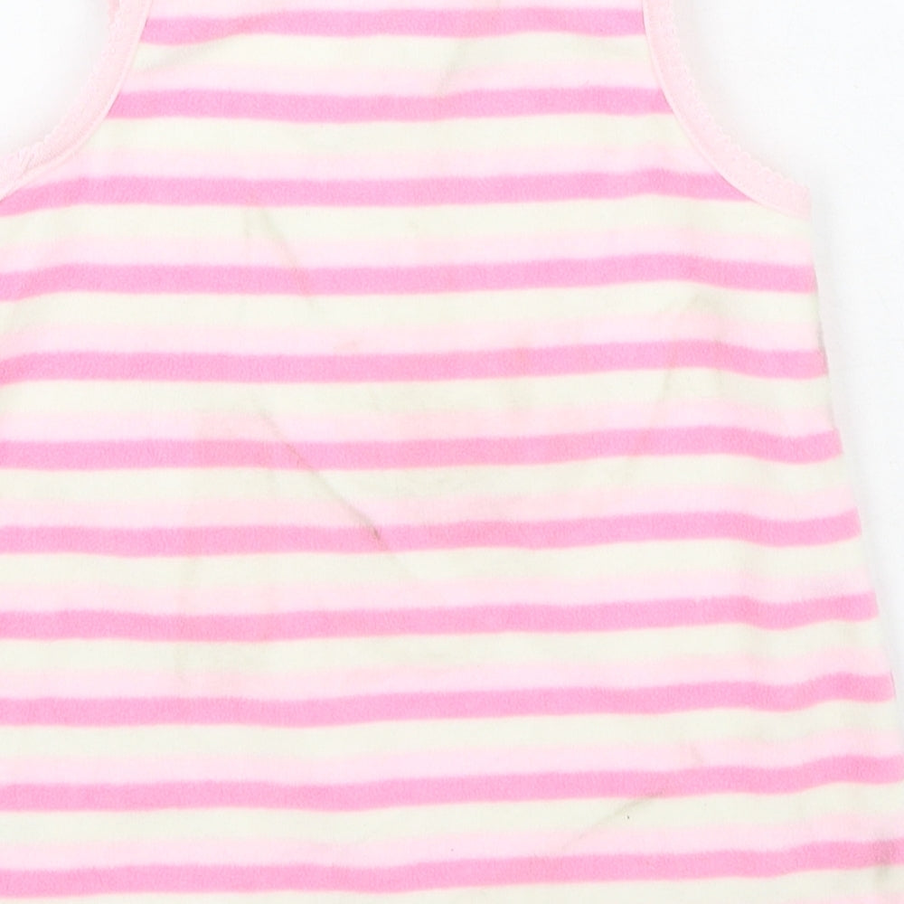 BHS Girls Pink Striped Cotton Fit & Flare  Size 6-9 Months  Round Neck