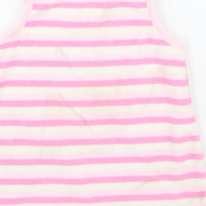 BHS Girls Pink Striped Cotton Fit & Flare  Size 6-9 Months  Round Neck
