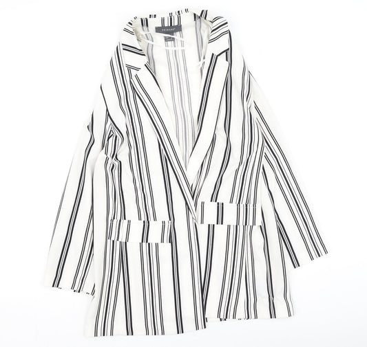 Primark Womens White V-Neck Striped Polyester Cardigan Jumper Size 8