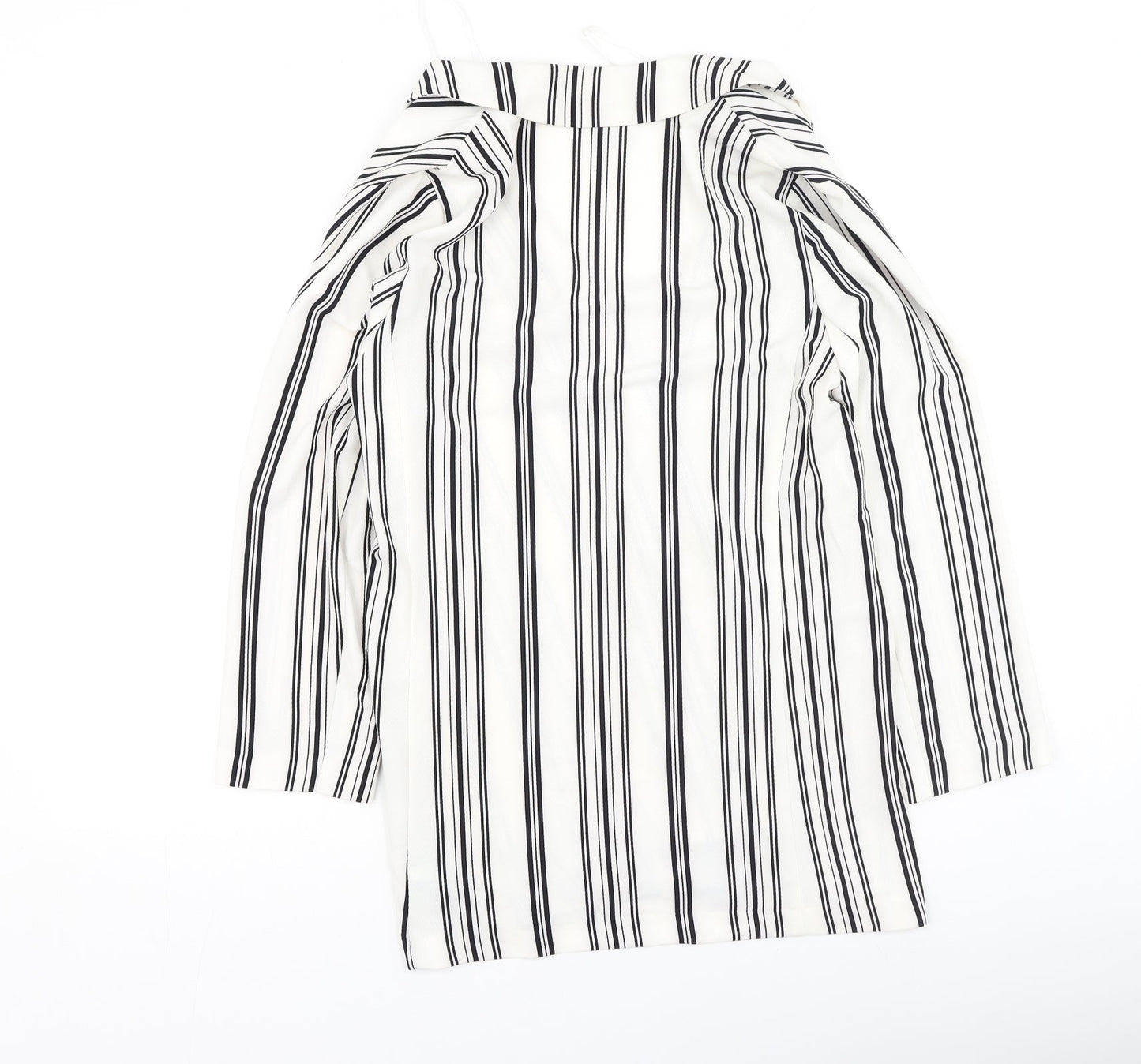 Primark Womens White V-Neck Striped Polyester Cardigan Jumper Size 8