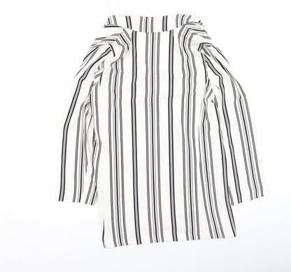 Primark Womens White V-Neck Striped Polyester Cardigan Jumper Size 8